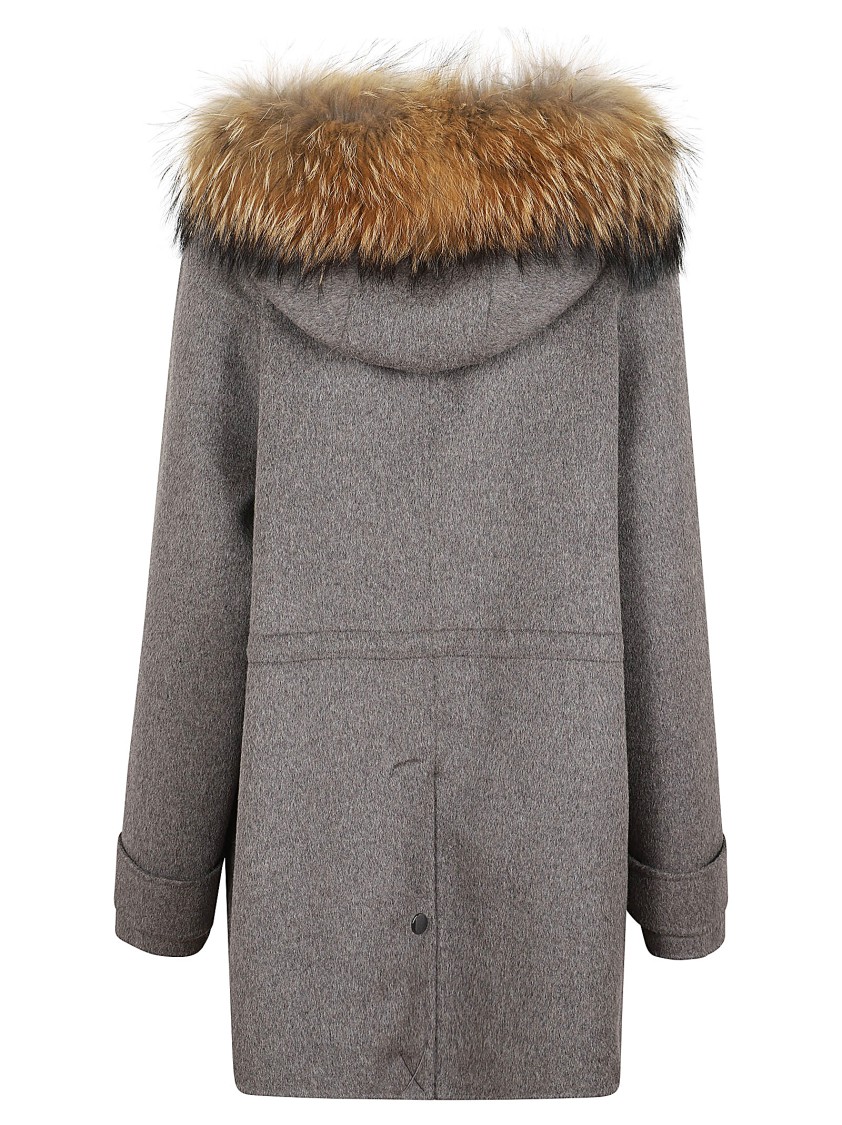 P.a.r.o.s.h . Relaxed Silhouette Wool Parka With Fur Trim In Gray