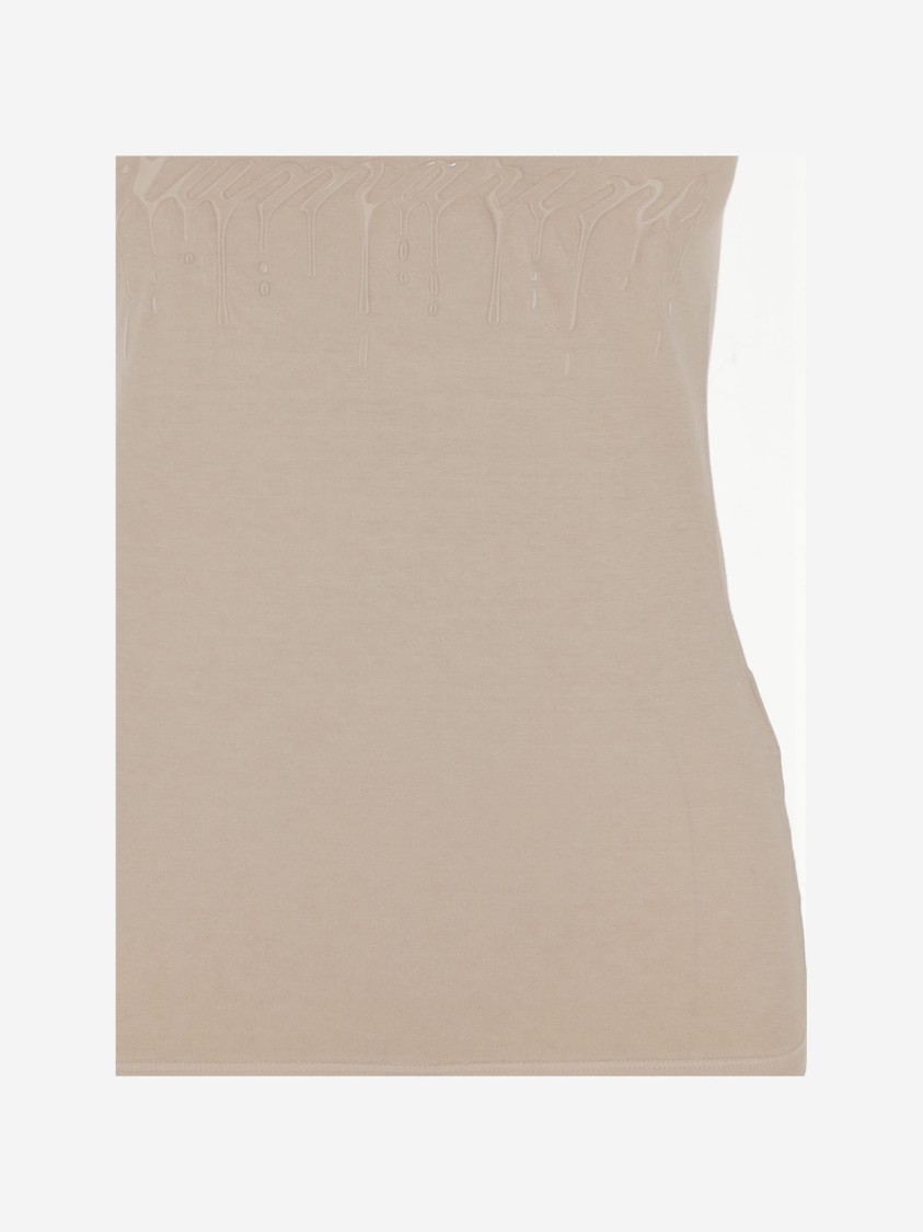 Blumarine Jersey Top With Cast-effect Logo In Neutrals