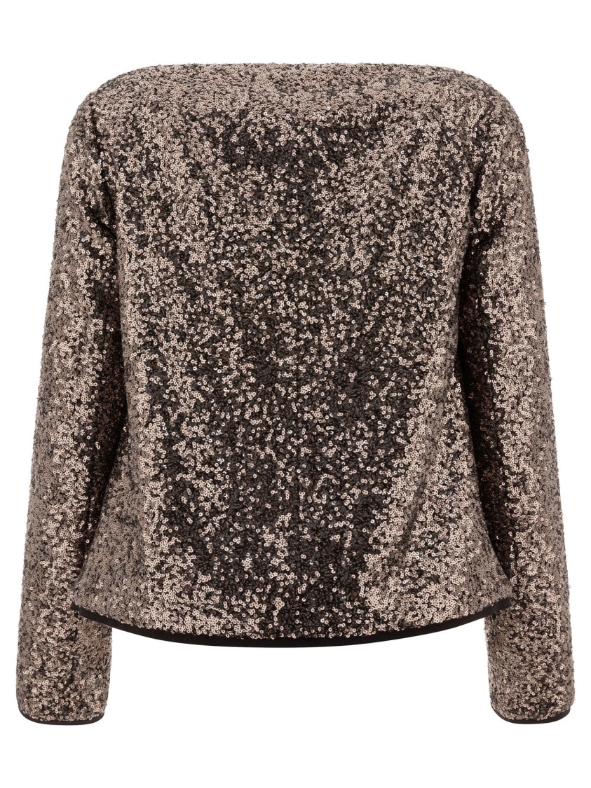 Fit F.it Cropped Sequined Jacket With Open Front In Brown