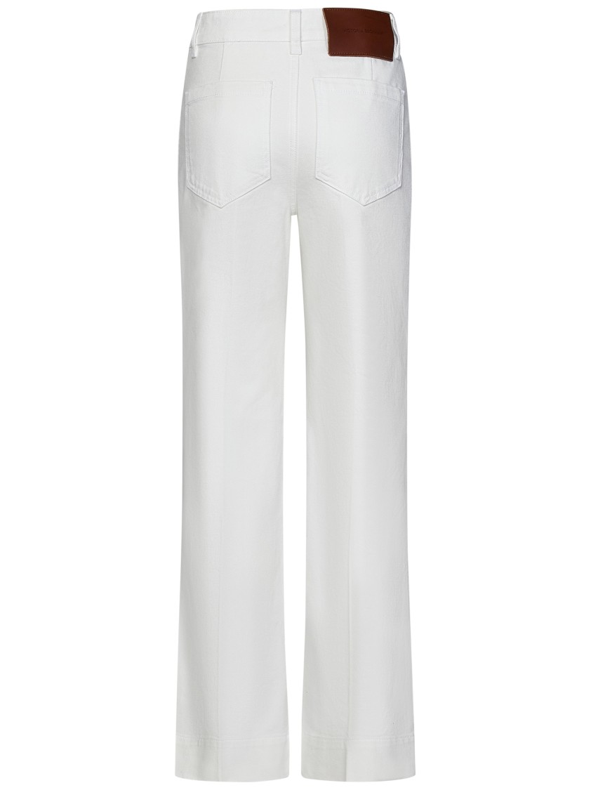 Shop Victoria Beckham High-waisted Flared White Jeans With Red Logo Embroidery