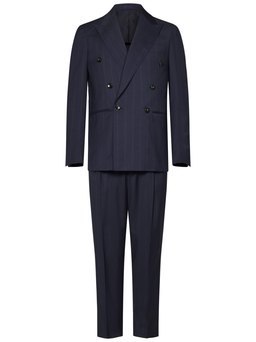 Franzese Collection Stefano De Martino Double-breasted Suit In Blue