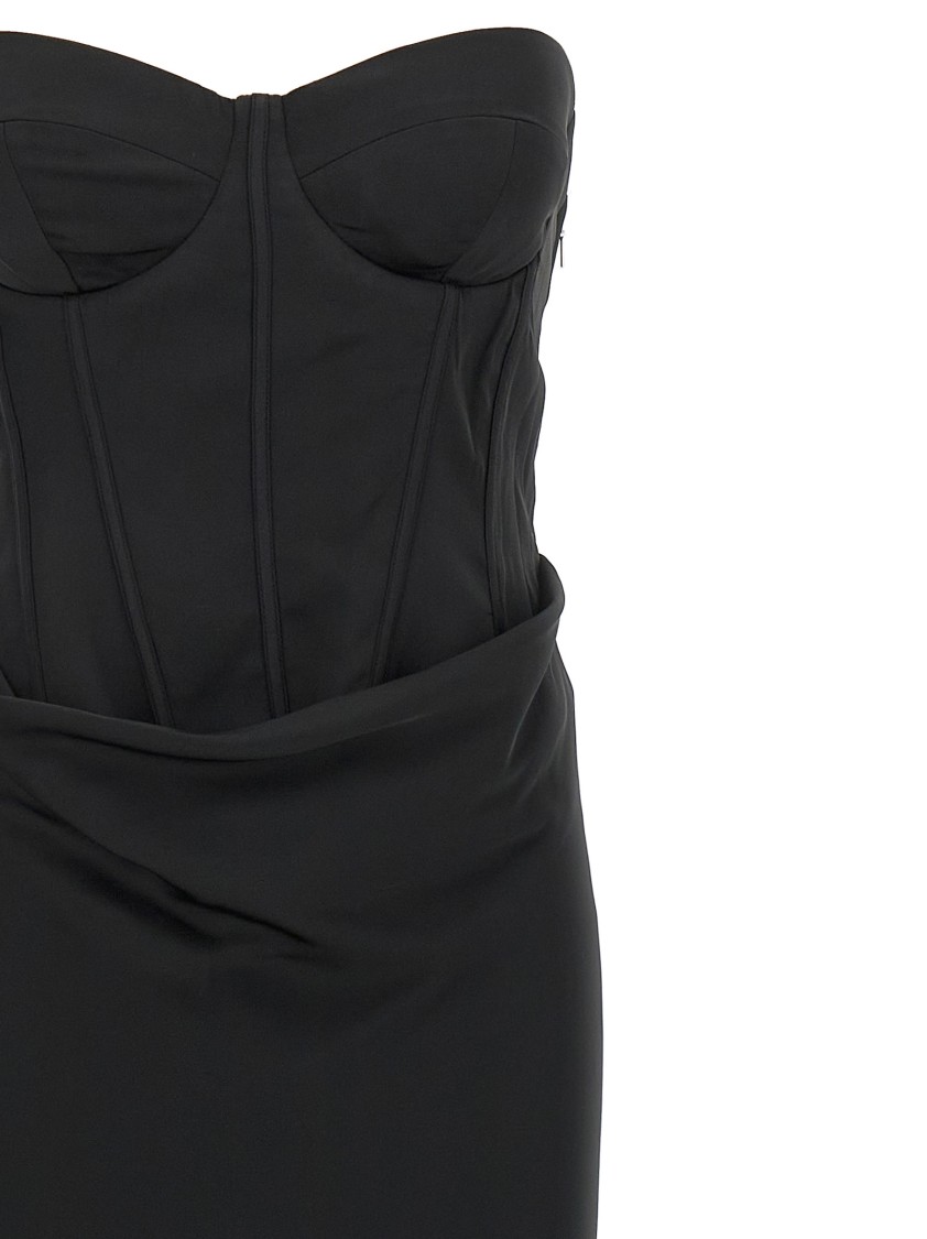 Rotate Birger Christensen Rotate Strapless Black Evening Dress With Fitted Bodice And Flowing Skirt In Black