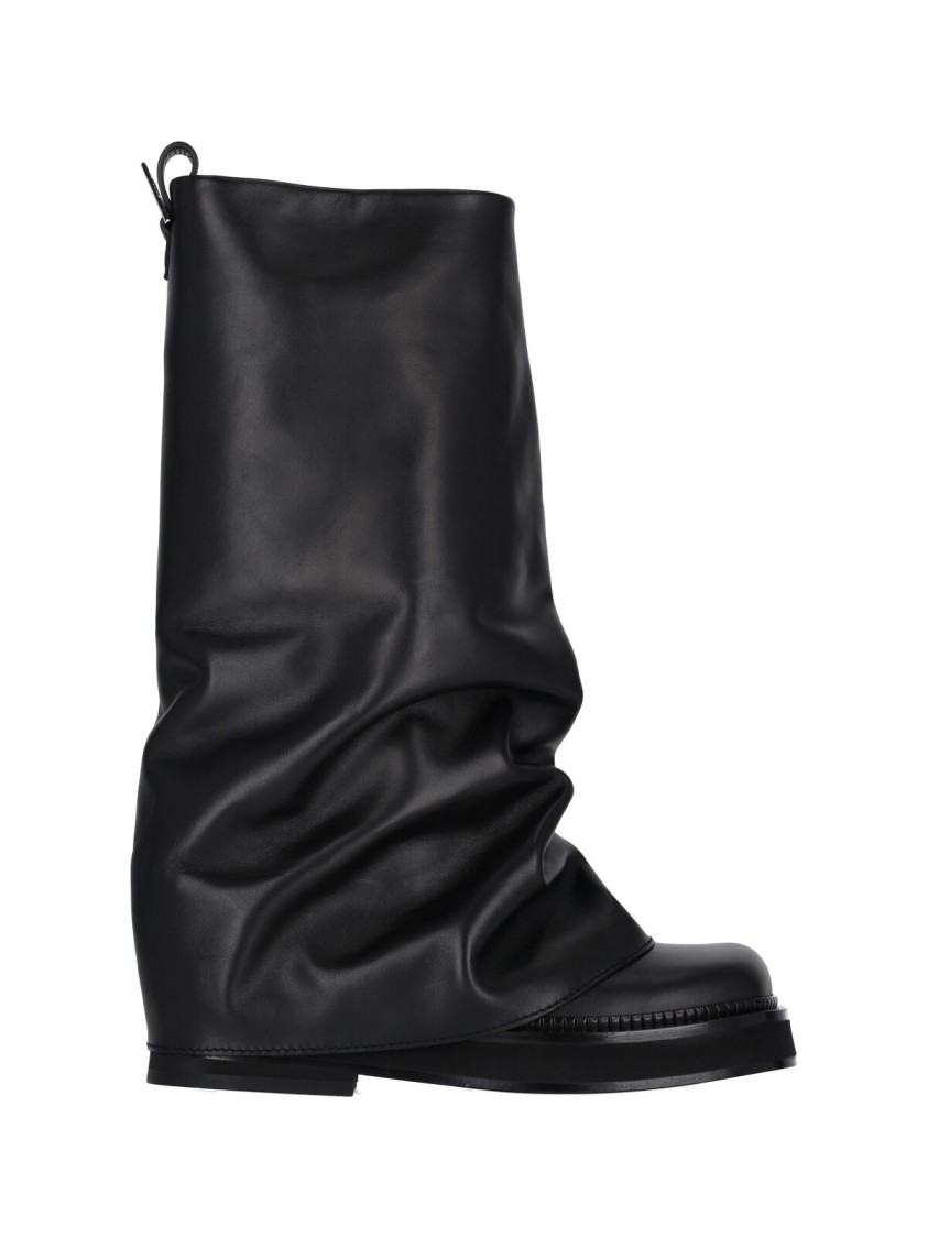 Attico 'robin' Black Boots With Square Toe And Logo Plaque On The Rear In Black