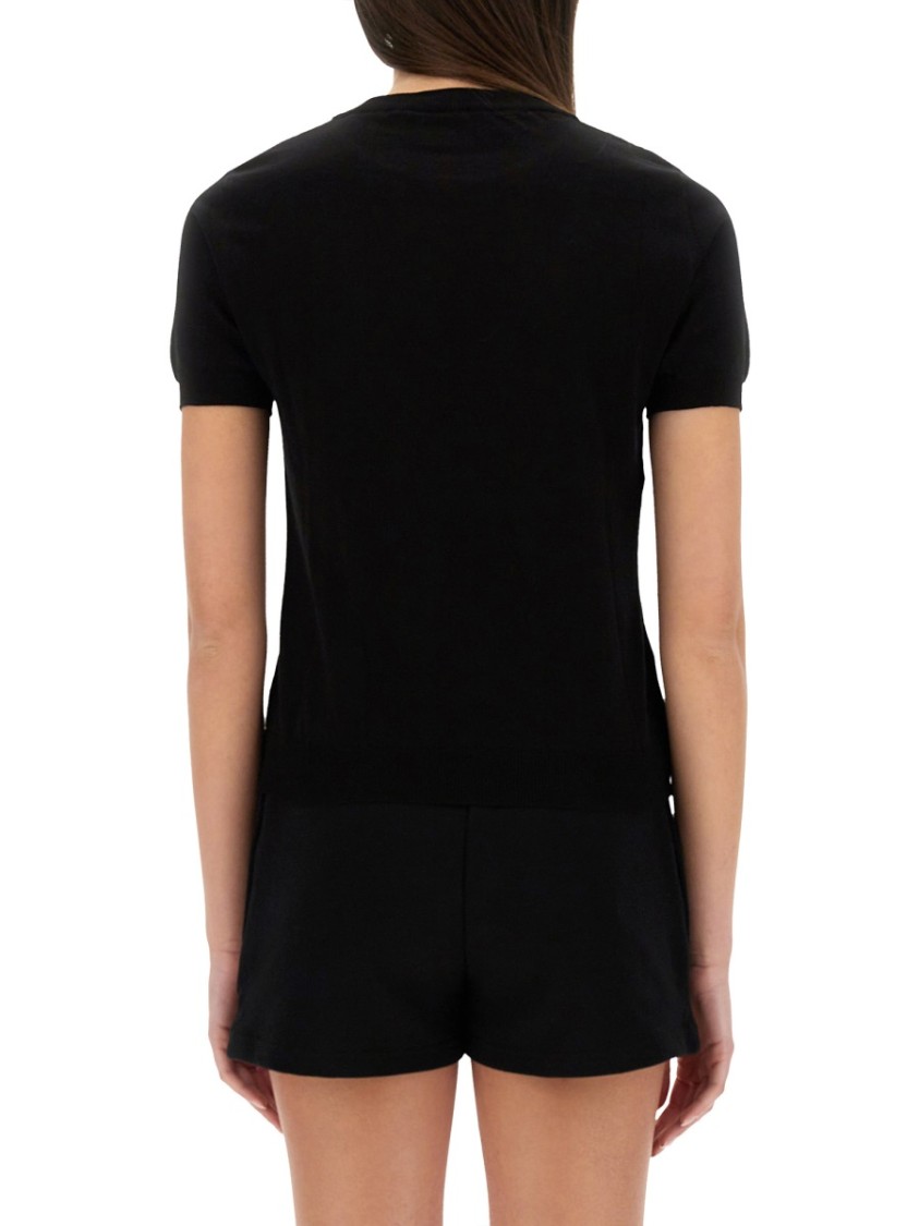 Shop Moschino Teddy Bear Knit Top In Black