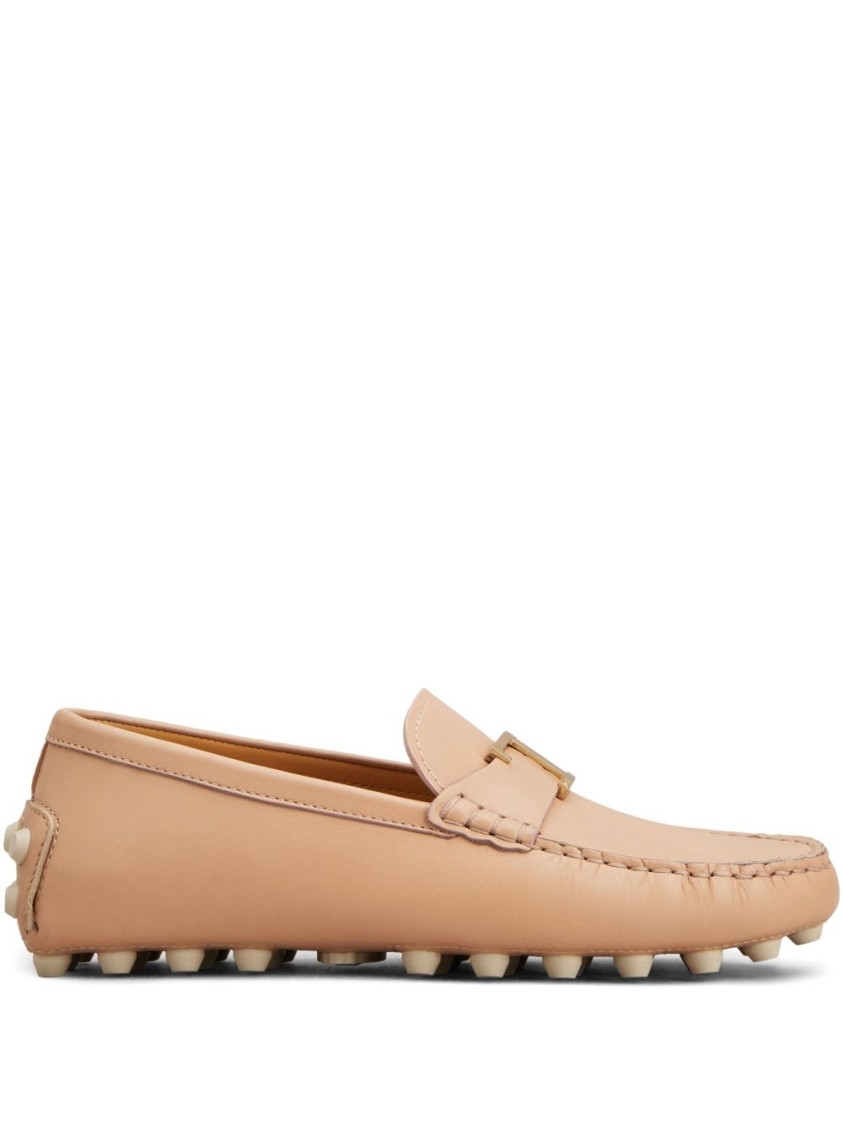 Tod's Beige Calfskin Loafers With Studded Sole In Brown