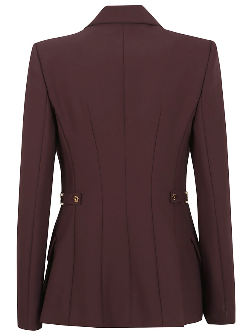 Elisabetta Franchi Burgundy Tailored Blazer With Gold Buttons And Peak Lapels In Burgundy