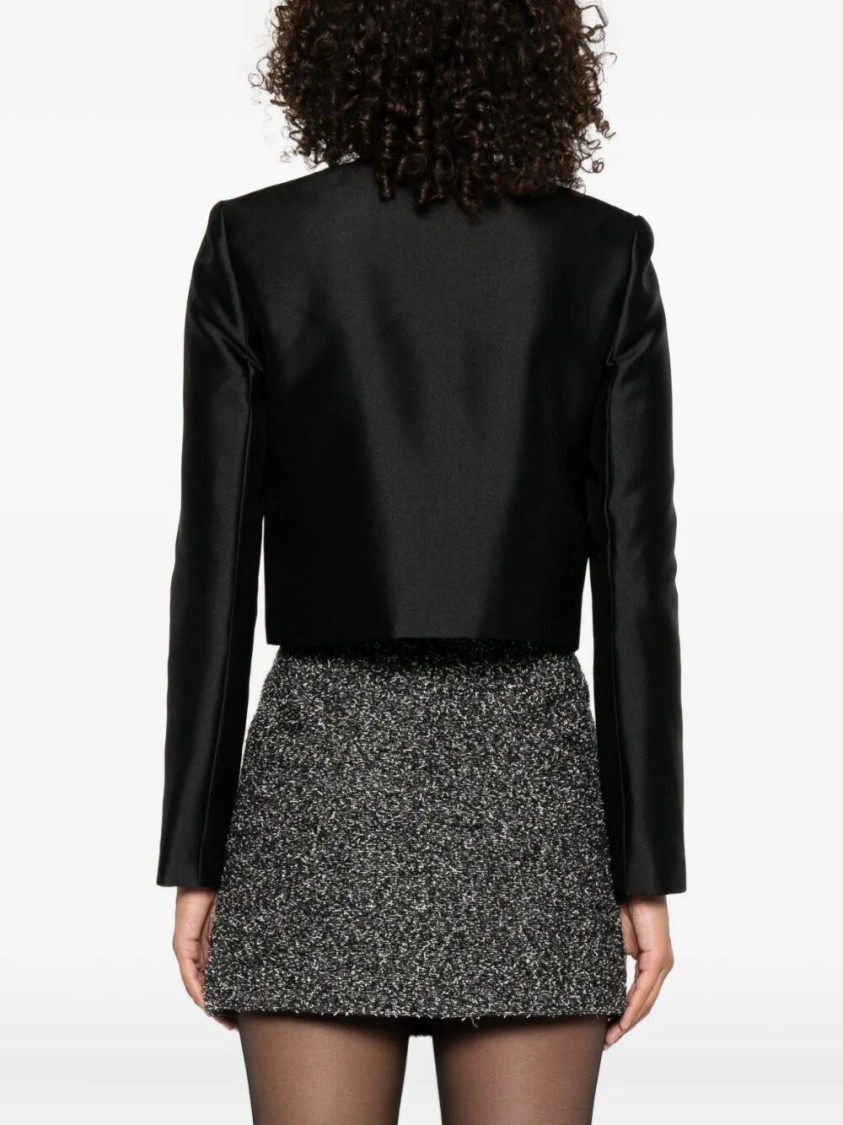 Self-portrait Taffeta Embellished Trim Jacket In Black