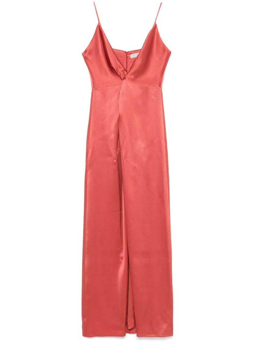 Antonelli Deep V-neck Evening Dress With Spaghetti Straps In Red