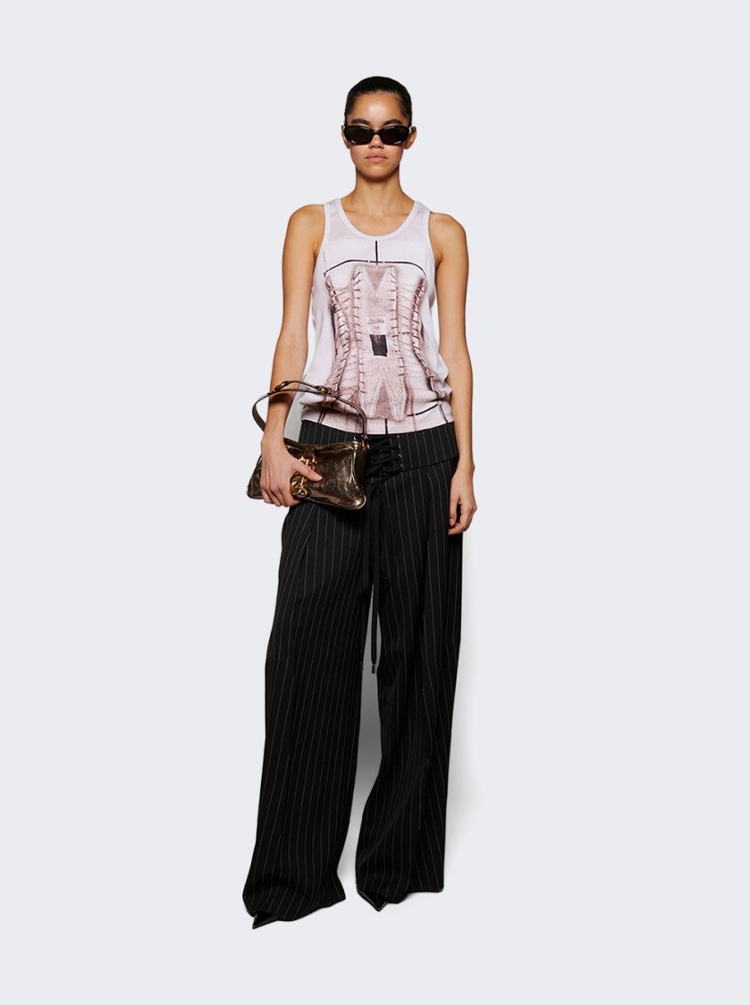 Shop Jean Paul Gaultier Cotton Ribbed Corset Trompe-l'œil Tank Top Dusty Pink