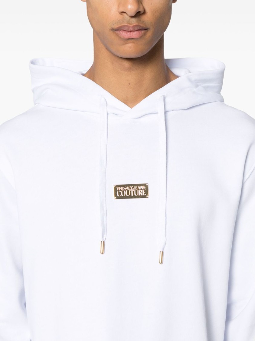 Shop Versace Jeans Couture Hooded White Sweatshirt