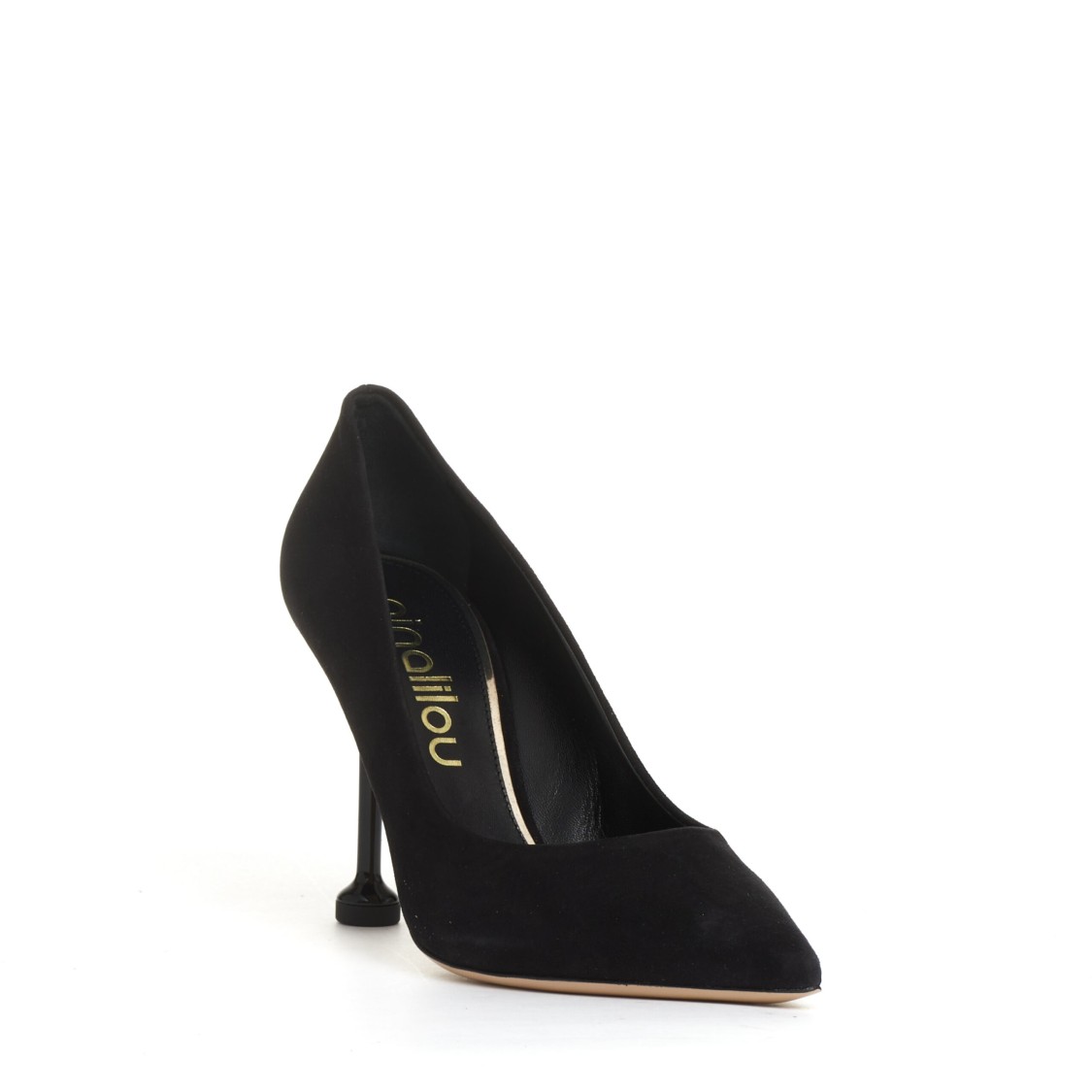 Ninalilou Pump Camoscio Nero Tacco Metallo 100 Mm With Pointed Toe And Suede Finish In White