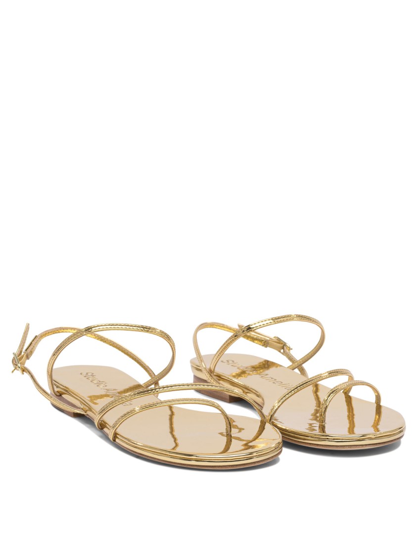 Studio Amelia Gold Leather Sandals With Multiple Straps In Neutral