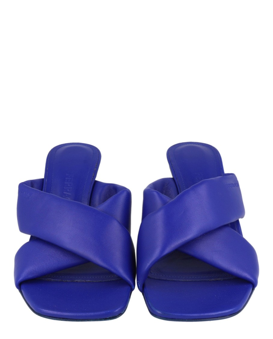 Ferragamo Woman Sandals Bright Blue Size 7.5 Lambskin In Blue