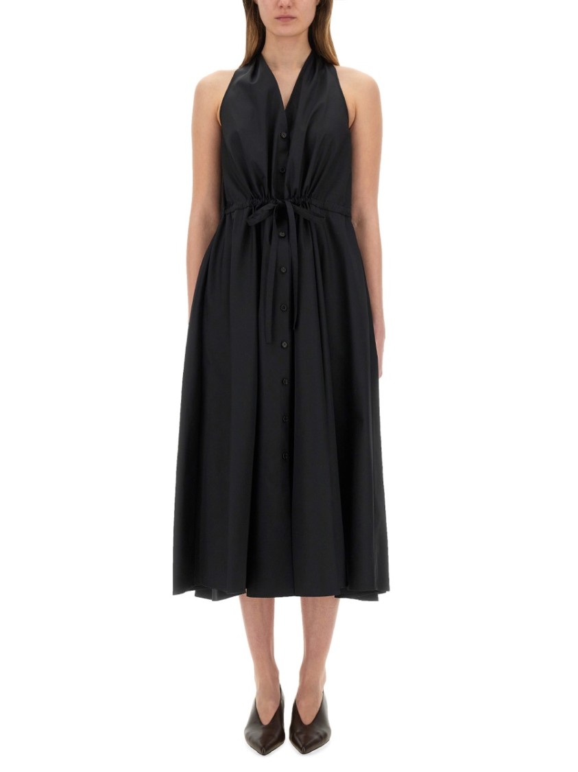 Aspesi Halter Neck Midi Length Sleeveless Dress Waist Tie In Black