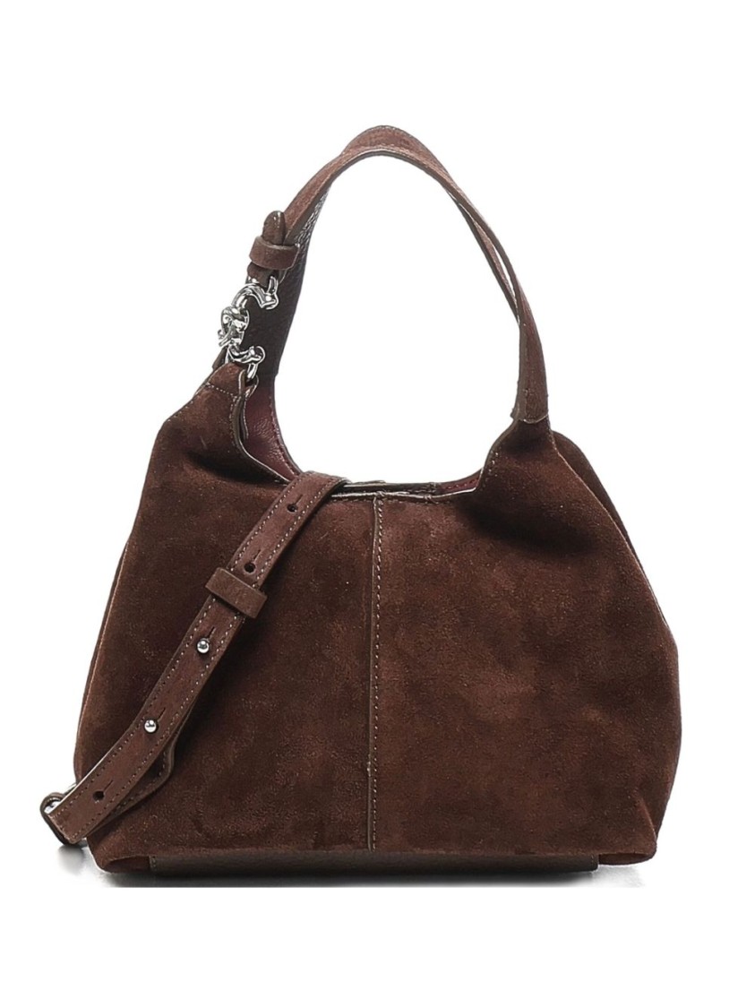 Coccinelle Structured Suede Shoulder Bag With Detachable Strap In Brown