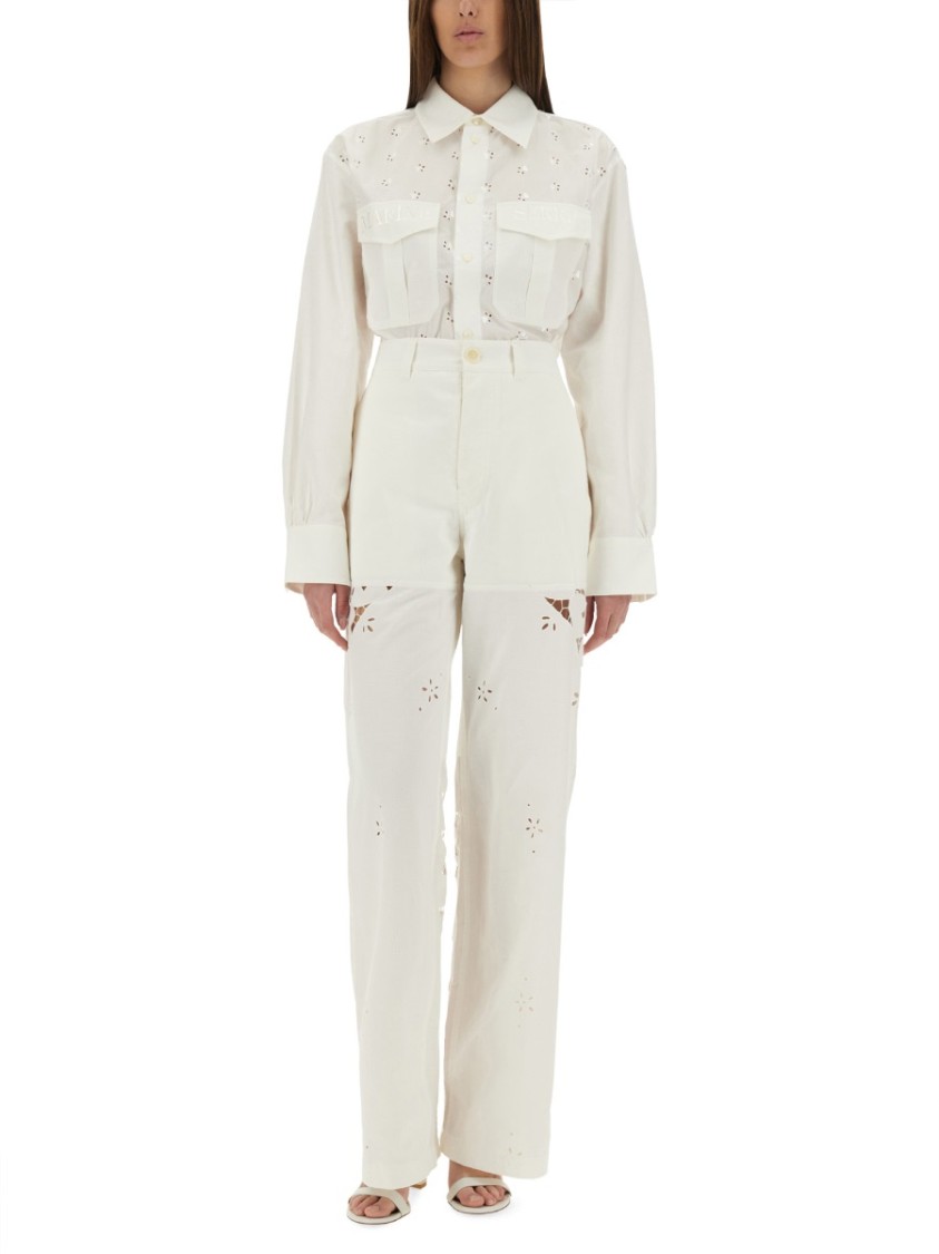 Marine Serre Women Upcycled Linen Shirt In White