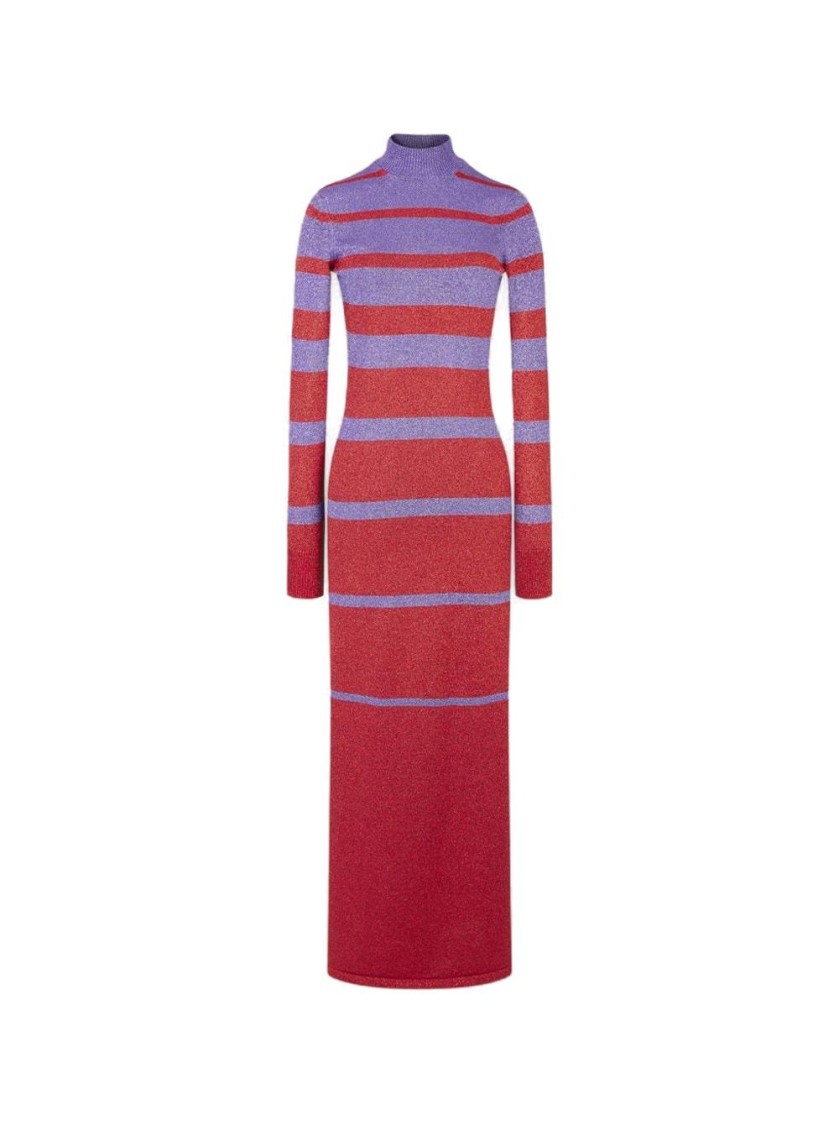 Rabanne Metallic Stripe Knit High-neck Maxi Dress