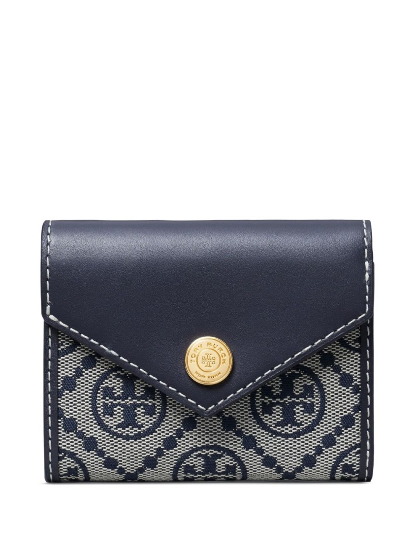 Tory Burch Textured Blue Wallet In Black