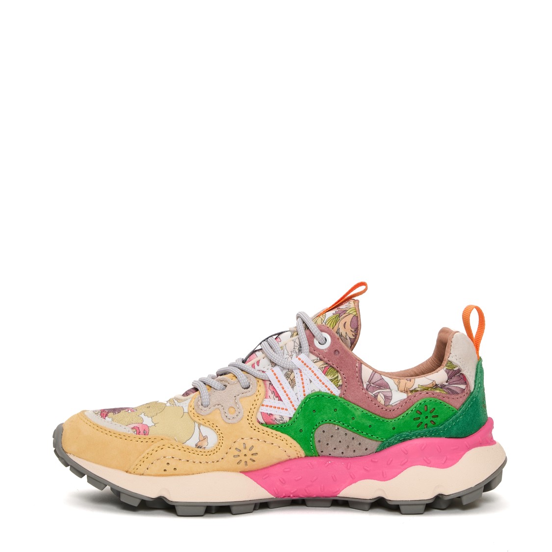 Flower Mountain Vibrant Floral Design Sneakers With Trekking Laces And Lightweight Sole In Brown