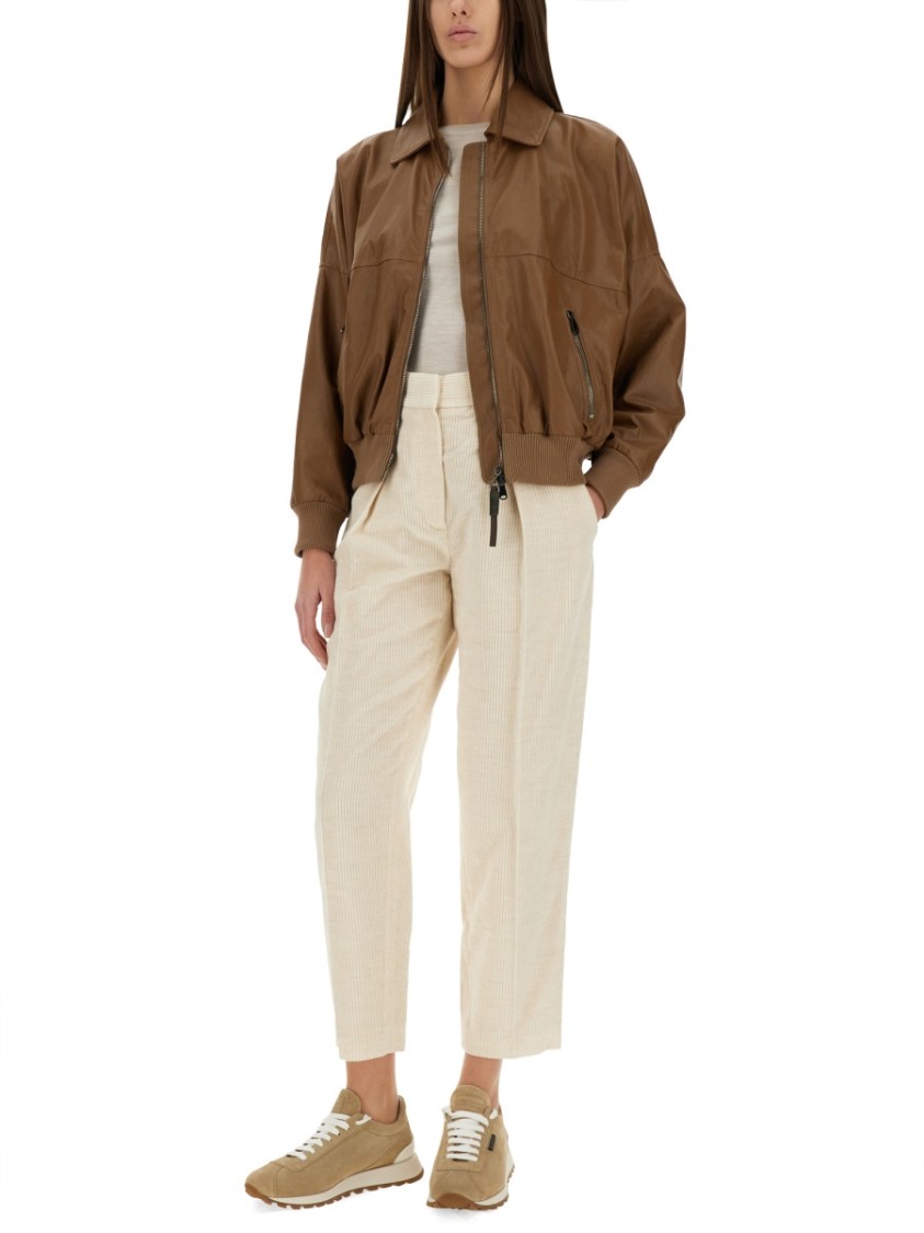 Brunello Cucinelli Long Sleeved Zipped Jacket For Women In Brown
