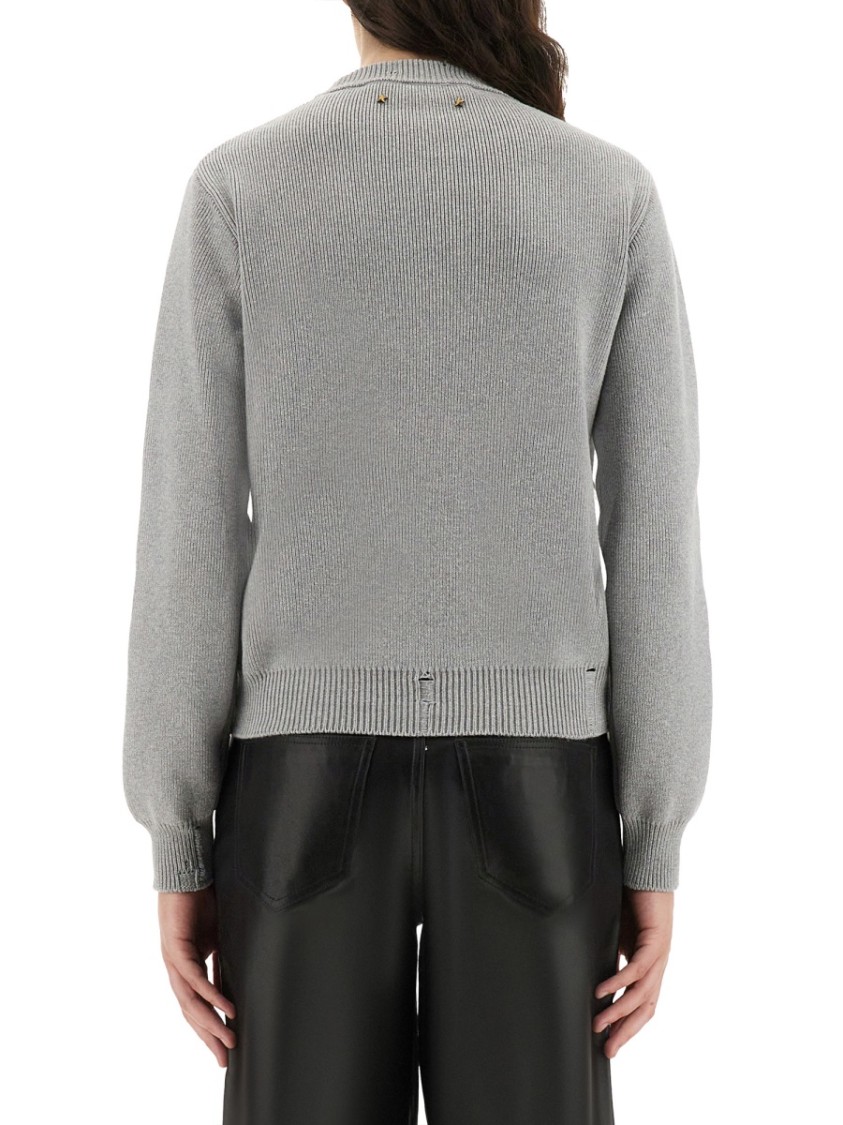 Golden Goose Ribbed Cotton Jersey Sweater With Logo Patch In Gray