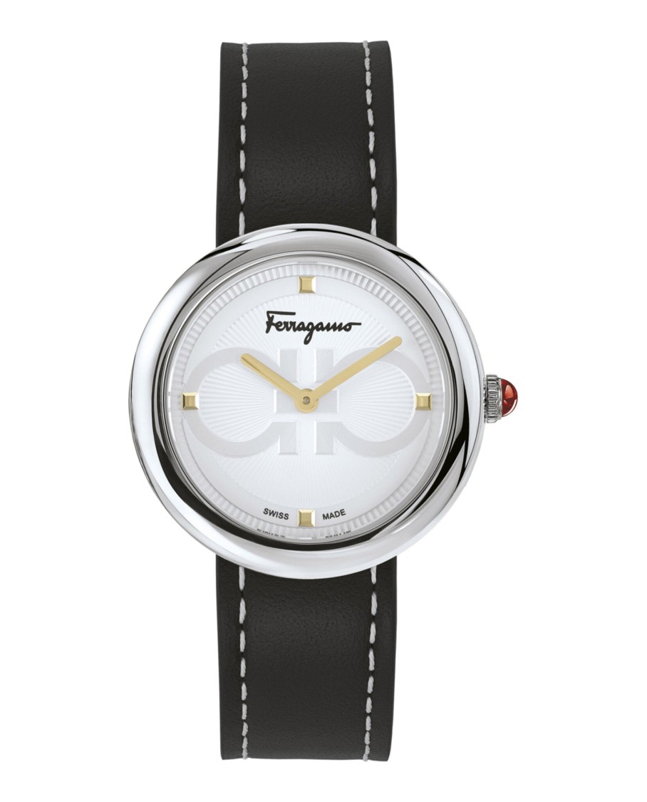 Ferragamo Minimalist Black Calf Leather Watch