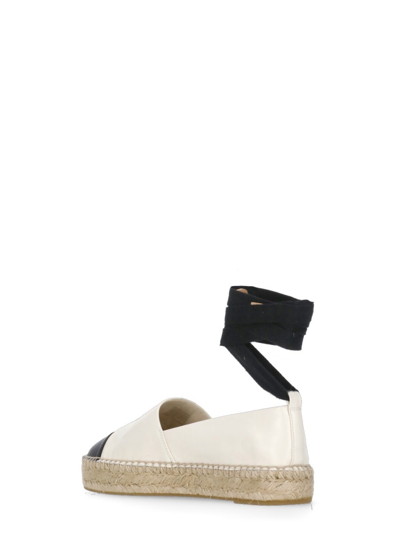 Tory Burch White Espadrilles With Metallic Logo On The Front And Ankle Strap In Leather Woman In Neutral
