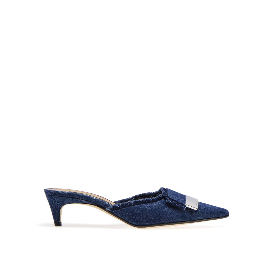 Sergio Rossi Denim Effect Mules With Pointed Toe In Black