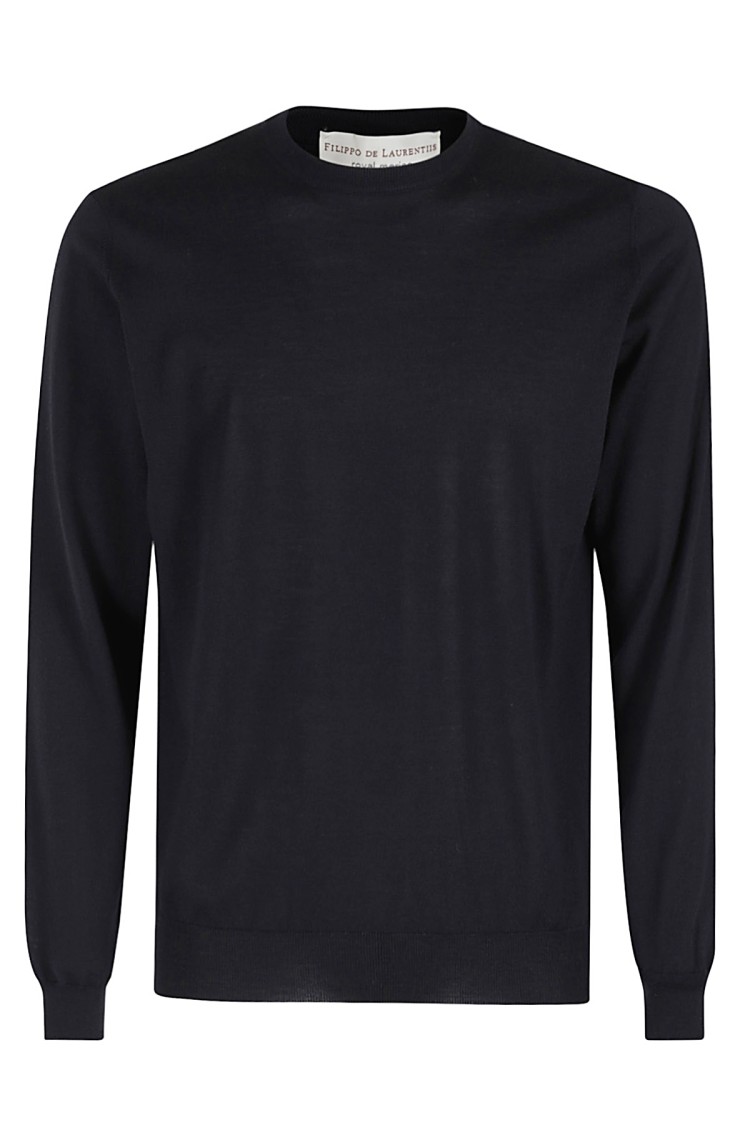 Filippo De Laurentiis Superfine Merino Wool Crew Neck Sweater In Black
