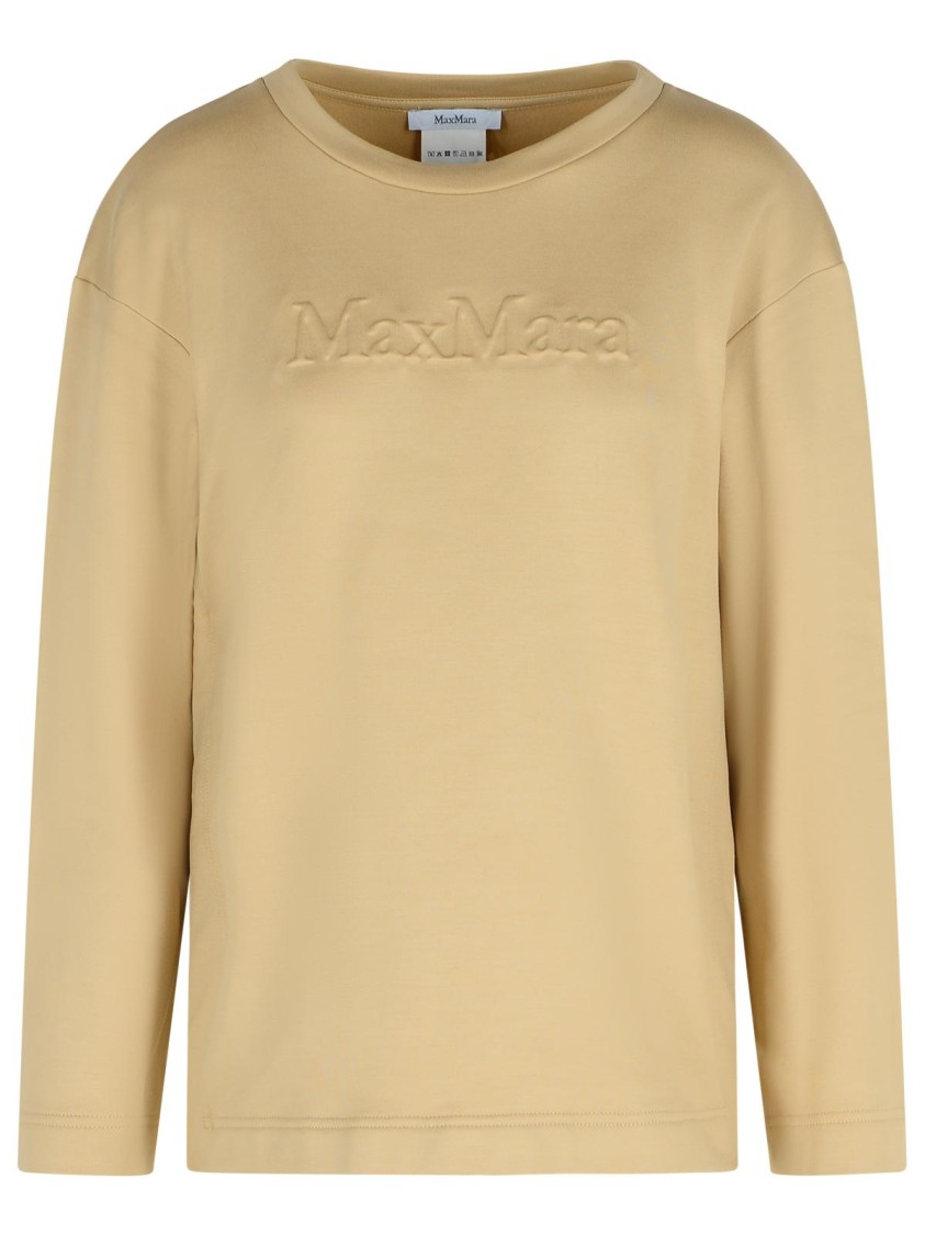 Max Mara Berma Sweatshirt In Silk And Caramel Cotton In Brown