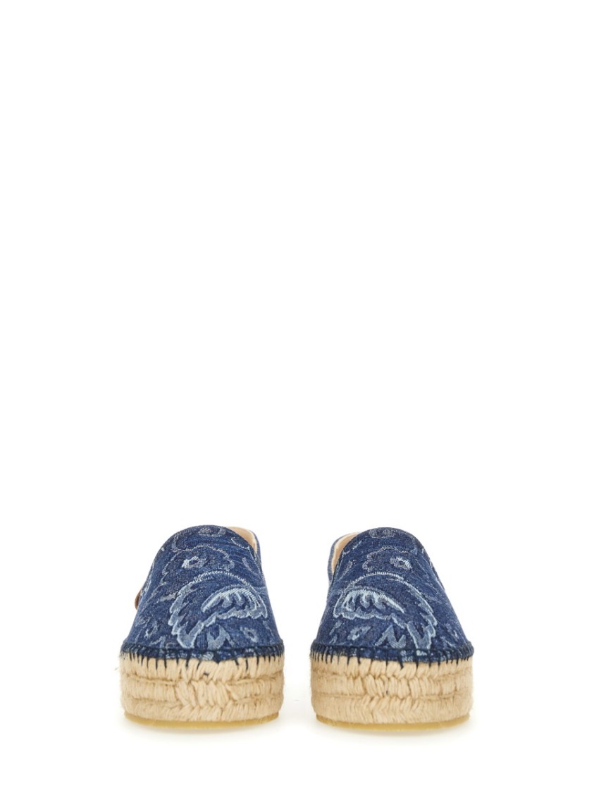 Etro Paisley Denim Jacquard Platform Espadrilles In Blue