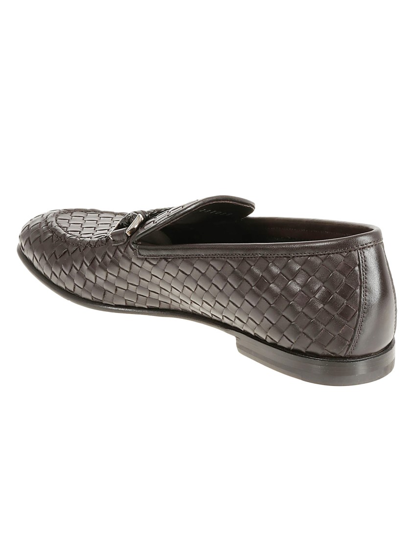 Barrett Brown Leather Woven Loafer With Decorative Strap