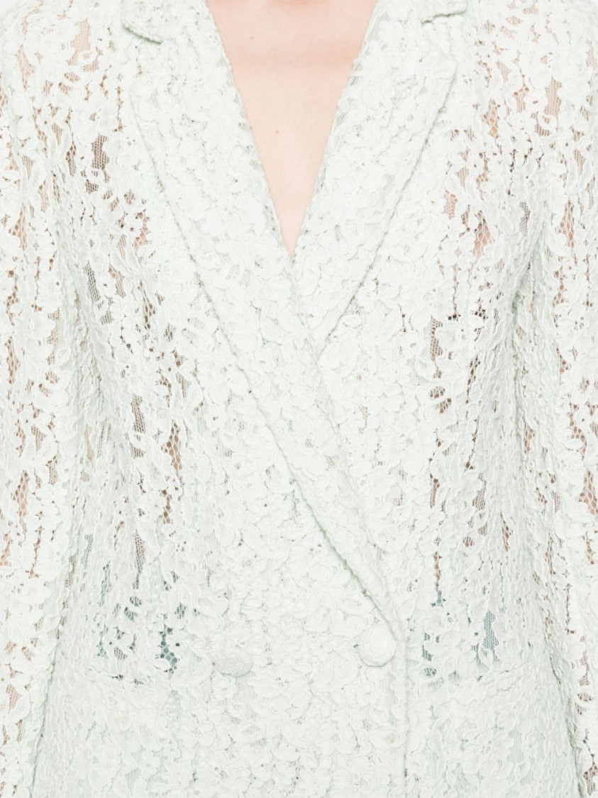 Shop Twinset Twin-set Tailored Green Jacket With Lace Detail In White
