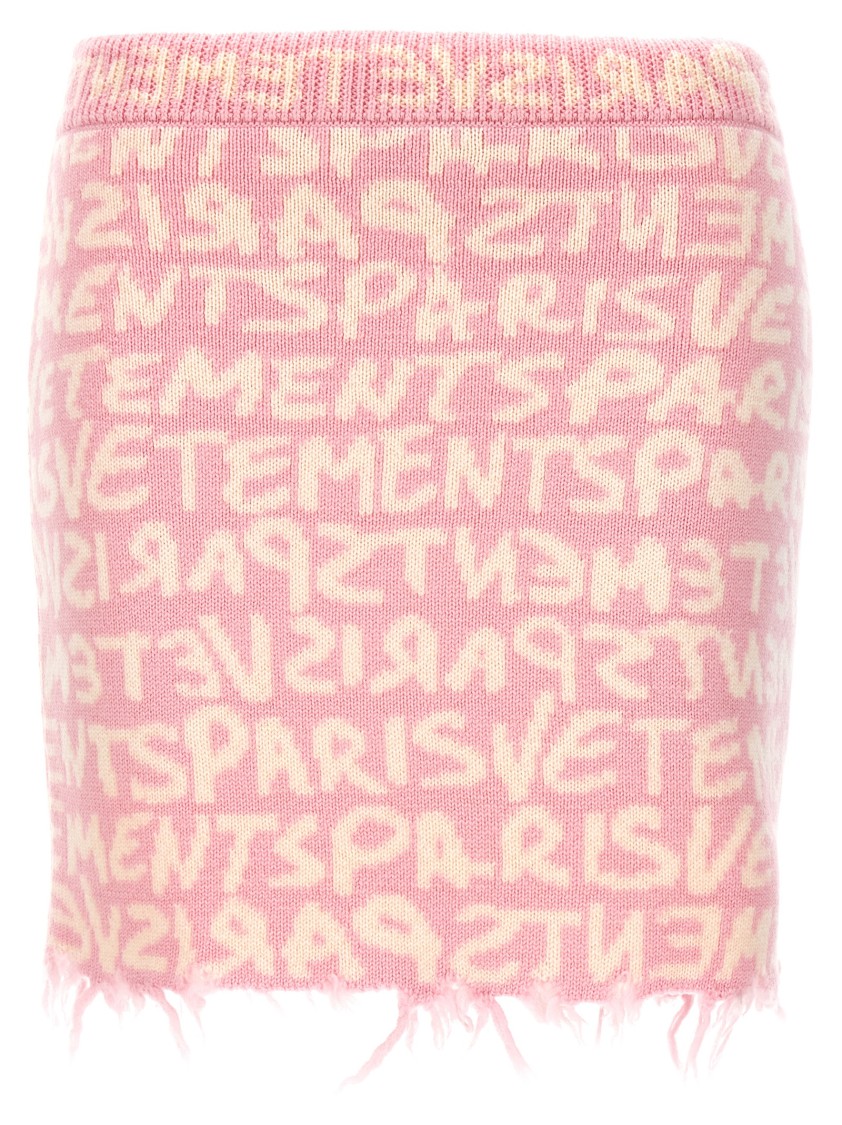 Vetements 'printed Monogram' Elastic Waistband Skirt With Frayed Hem In Pink