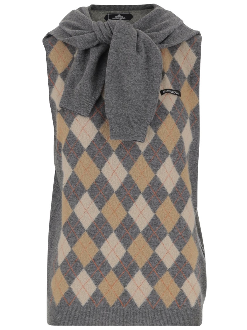 Hodakova Stretch Cotton Vest With Geometric Pattern