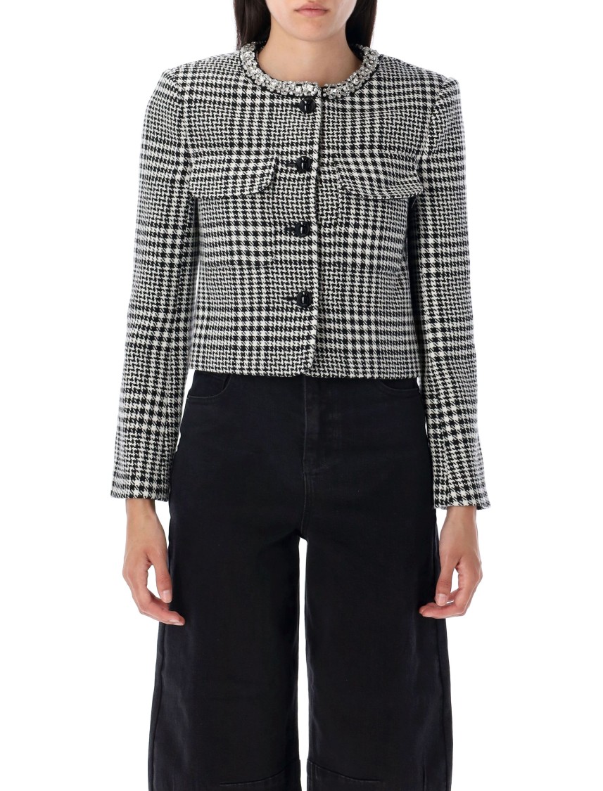 Self-portrait Houndstooth Cropped Jacket In Black