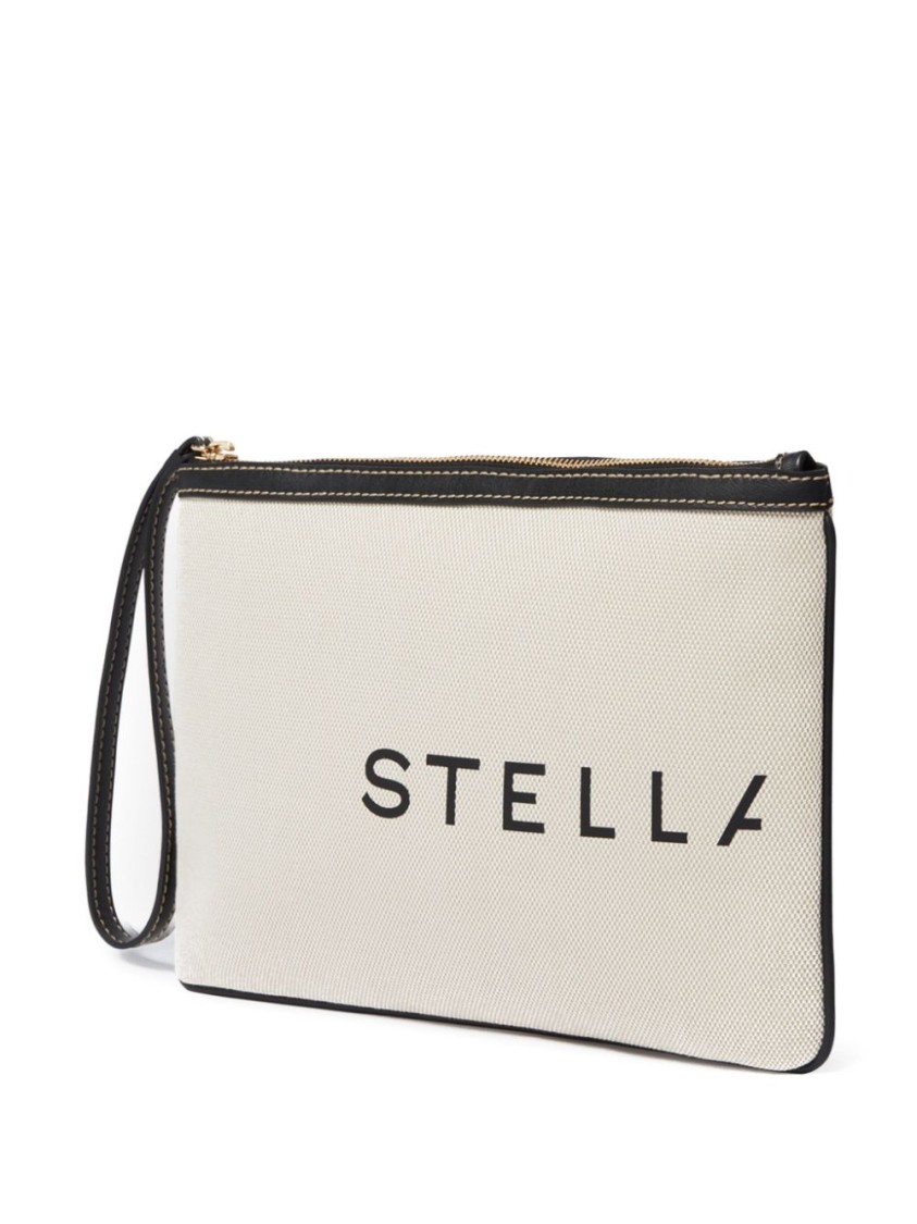 Stella Mccartney Beige Textured Handbag With Zip Closure And Wrist Strap In Neutrals