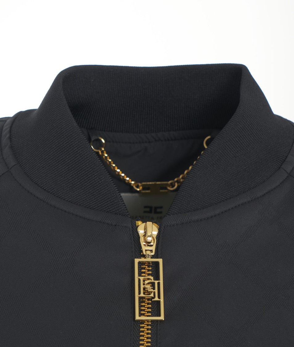 Elisabetta Franchi Bomber Jacket With Monogram In Black