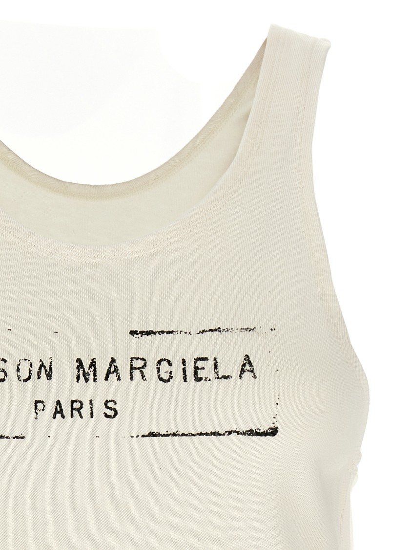 Maison Margiela Beige Top With Wide Neckline And Logo Printed On The Front In Viscose And Cotton Blend Woman
