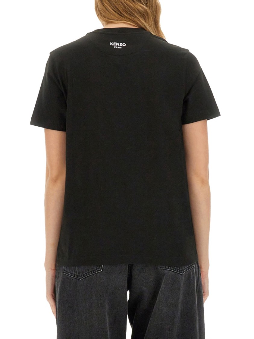 Kenzo 'boke Flower 2,0' Black Crewneck T-shirt With Logo Patch On The Front And Logo Lettering On The Rear In Black