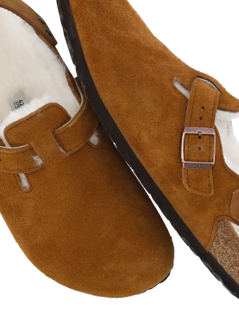 Birkenstock Tokio Shearling Buckled Suede Clogs In Brown