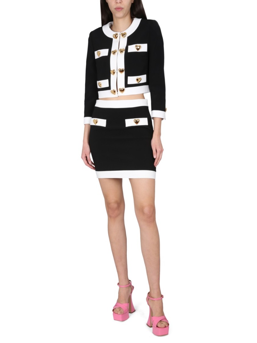 Moschino Heart-embellished Cropped Jacket In Black