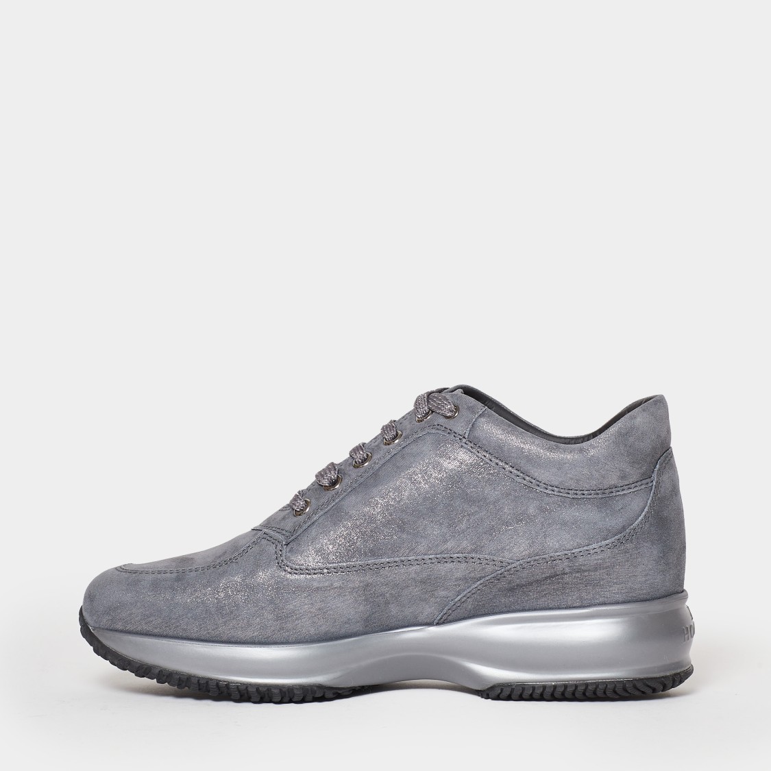 Hogan Grey Laminated Suede Interactive Sneakers | THE LIST