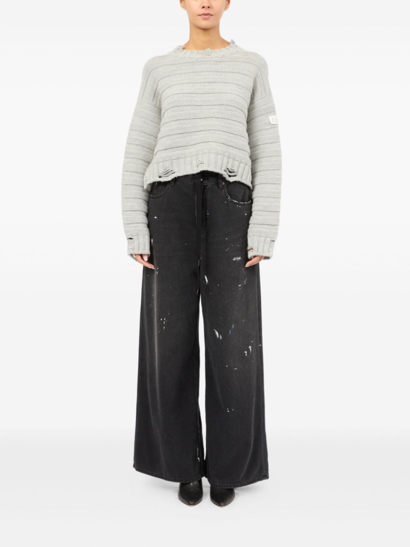 Mm6 Maison Margiela Mm6 By Maison Margiela Cropped Grey Sweater With Ribbed Knit In White