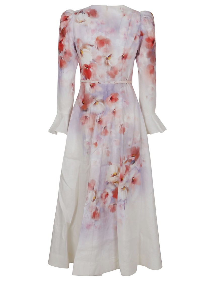 Shop Zimmermann Crush Frill Sleeved Midi Dress In Pink