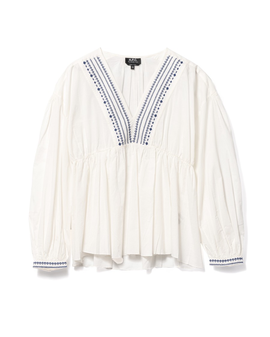 Apc A.p.c. V-neck Blouse With Buttoned-cuff Sleeves In White