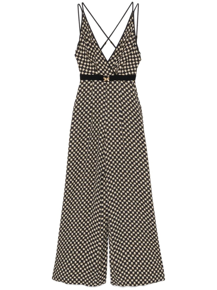 Elisabetta Franchi Black Pattern Jumpsuit With Rear Crossover Neck In Black