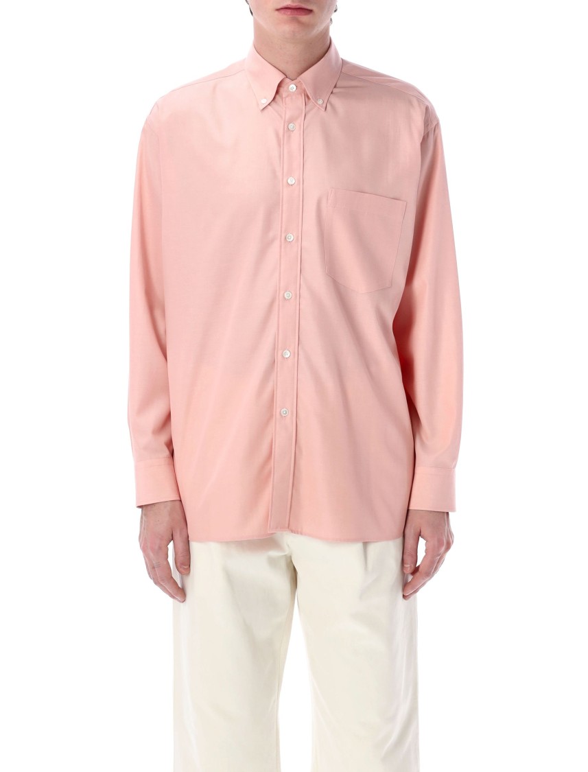 Shop Auralee Oversized Silk Button-down Shirt With Relaxed Fit In Pink