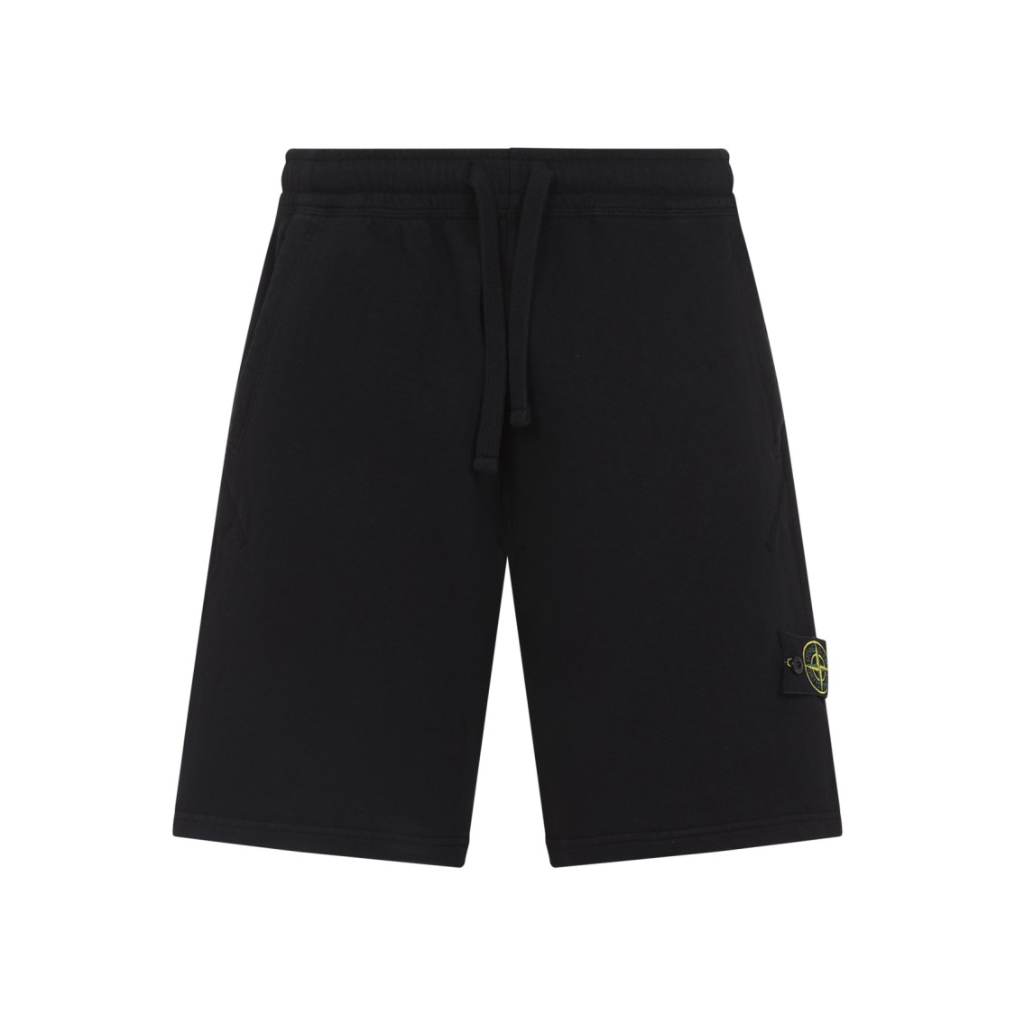 Shop Stone Island Black Bermudas With Elastic Waistband And Logo Patch