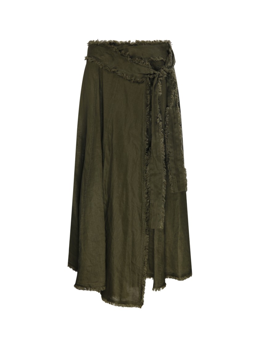 P.a.r.o.s.h Parosh Flowing Linen Skirt With Frayed Hem In Green